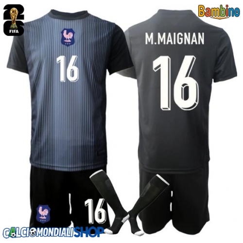 Maglie da calcio Francia Mike Maignan #16 Portiere Prima Maglia Bambino Mondiali 2026  Manica Corta + Pantaloni corti)